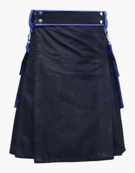 Black and Royal Blue Two-Tone Utility Kilt - Front Image 