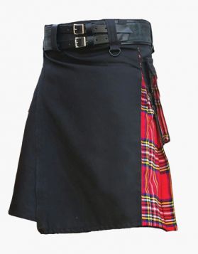 Black and Royal Stewart Tartan Hybrid Kilt