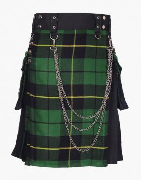 Black and Wallace Hunting Hybrid Kilt with Detachable Pockets- Front Image