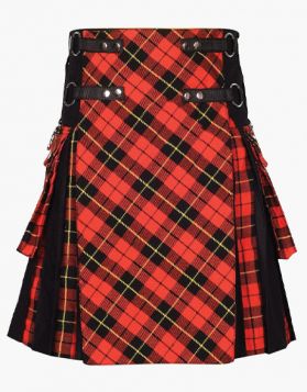 Black and Wallace Tartan Hybrid Kilt with Detachable Apron- Front Image