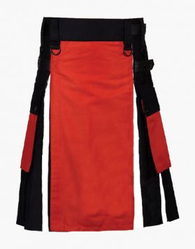 Black and White Hybrid Kilt with Red Apron - front Image