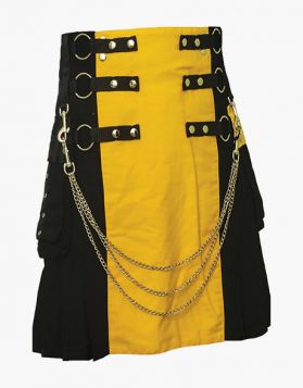 Black and Yellow Gothic Utility Kilt- Front Image 