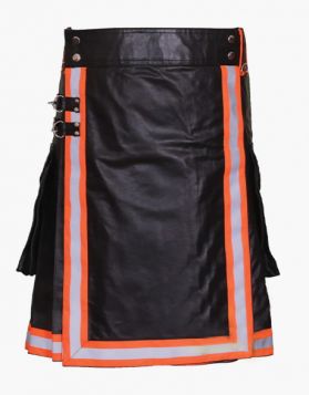 Black Firefighter Leather Kilt- Front Image