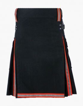 Black Firefighter Utility Kilt with Reflective Tape -Front Image 
