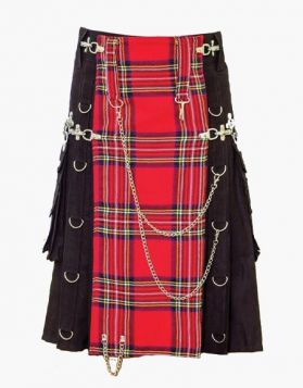 Black Gothic Hybrid Kilt With Royal Stewart Apron- Front Image 