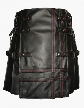 Black Gothic Leather Kilt  - Front Image 