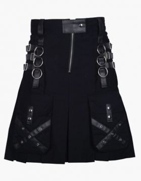 Black Gothic Utility Kilt with Leather Straps 