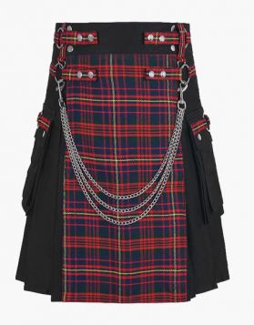 Black Gothic Utility Kilt with Tartan Apron- Front Image