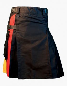 Black Hybrid Kilt With German Flag Pleats - Front Image