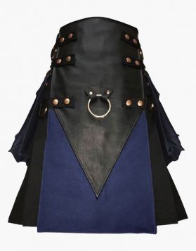 Black Leather and Cotton Gothic Hybrid Kilt - Front Image 