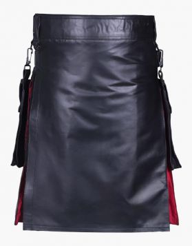 Black Leather Kilt with Rainbow Pleats - Front Image 