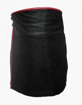 Black Leather Kilt with Red Piping - Front Image