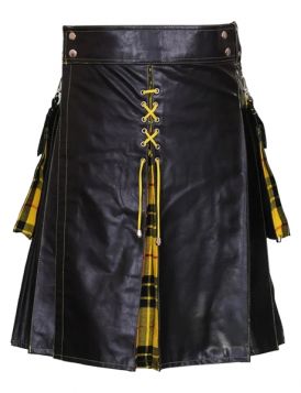 Black Leather with Macleod of Lewis Hybrid Kilt - Front Image