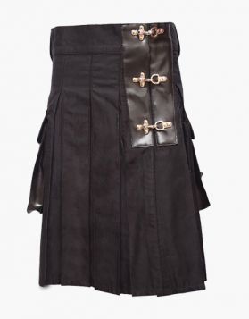 Black Pleated Utility Kilt with Leather Belt