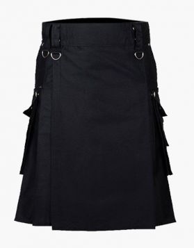 Black Punk Rock Gothic Utility Kilt- Front Image 