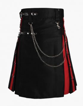 Black Rainbow Gothic Hybrid Kilt With Chains - Front Image