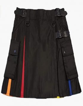 Black Rainbow Hybrid Kilt with Fastening Straps - Front Image 