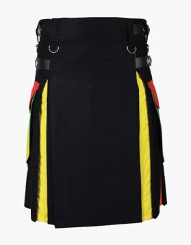 Black Rainbow Utility Kilt with Cargo Pockets - Front Image 