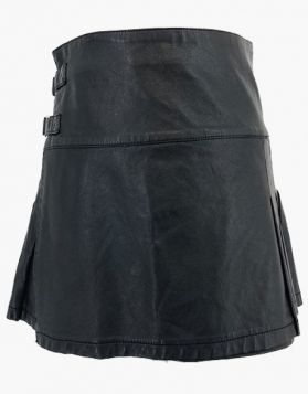 Black Short Leather Kilt - Front Image 