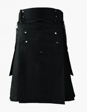 Black Stylish Utility Kilt with Studded Design- Front Image 