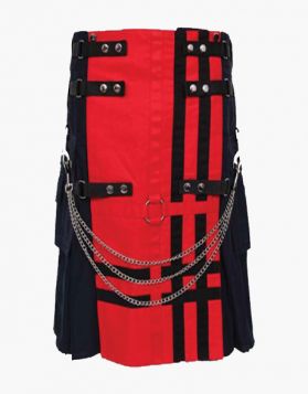 Black Two-Tone Gothic Kilt with Red Apron - Front Image