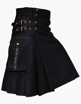 Black Utility Kilt with Buckle Straps - Front Image