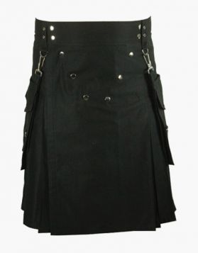 BLACK UTILITY KILT WITH DETACHABLE POCKETS