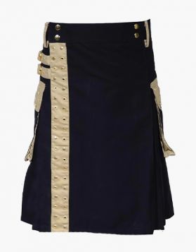 Black Utility Kilt with Khaki Straps Front Image 