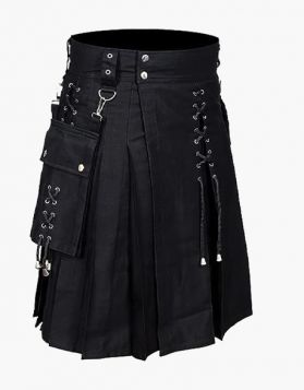 Black Utility Kilt with laces Style - Side Image 