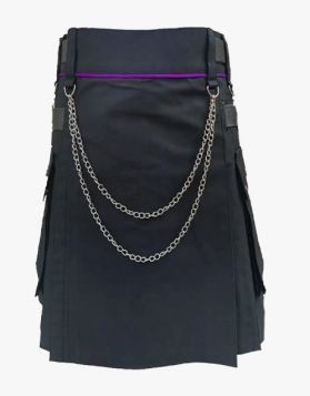 Black Utility Kilt with Silver Chains -Front Image