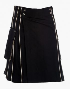 Black Utility Kilt with White Outline-Front Image