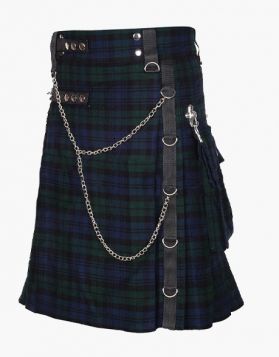 Black Watch Tartan Gothic Kilt with Detachable Pockets