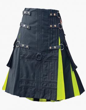 Black with Fluorescent Green Gothic Hybrid Kilt