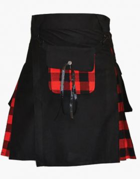 Black with Rob Roy Macgregor Tartan Hybrid Kilt - Front Image