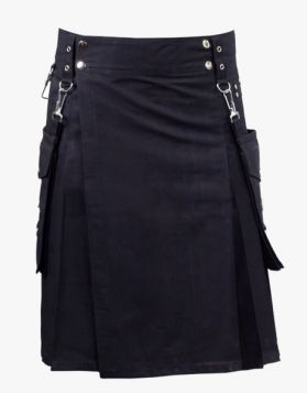 BLACK KILT WITH DETACHABLE POCKETS