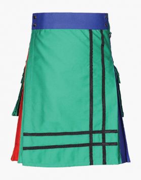 Blue and Orange Utility Kilt with Green Apron - Front Image 