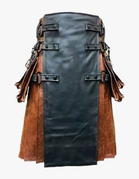 Brown and Black Leather Gothic Kilt- Front Image