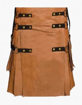Brown Leather Kilt with Detachable Apron- Front Image