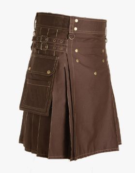 Brown Utility Kilt with Decorated Apron