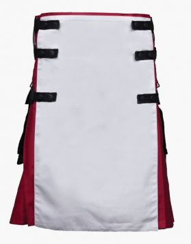 Burgundy and White Gothic Kilt with Black Pockets - Front Image 