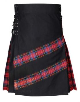 Navy Blue with Macpherson Tartan Hybrid Kilt - Front Image 