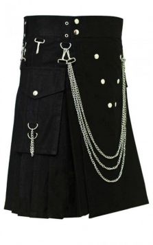 mens cargo utility kilt with silver chains