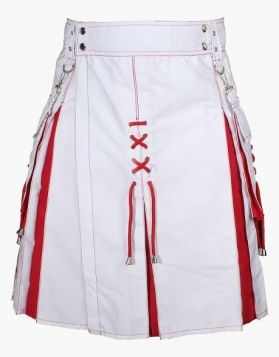 Christmas White and Red Fashion Hybrid Kilt - Front Image