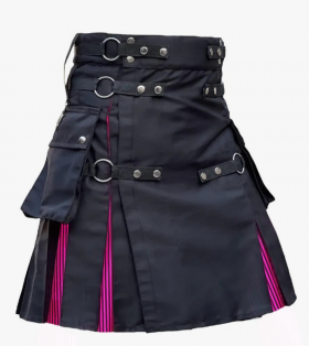 Black Rainbow Gothic Hybrid Kilt With Chains - Front Image