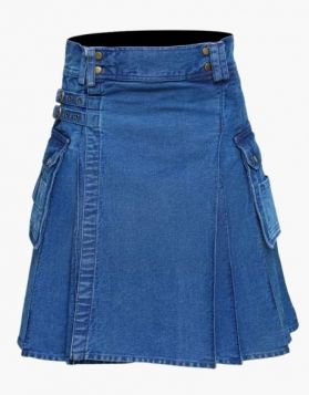 Deluxe Blue Denim Kilt - Front Image