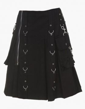 Fashion Black Gothic Steampunk Kilt - Front Image 