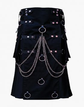 Fashion Black Gothic Utility Kilt with Chains - Front Image 