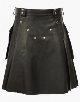 Fashion Black Leather kilt- Front Image