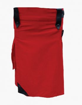 Fashion Red Utility Kilt with Leather Straps and Belt Loops- Front Image