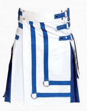Gothic Style White and Blue Hybrid Kilt - Front Image